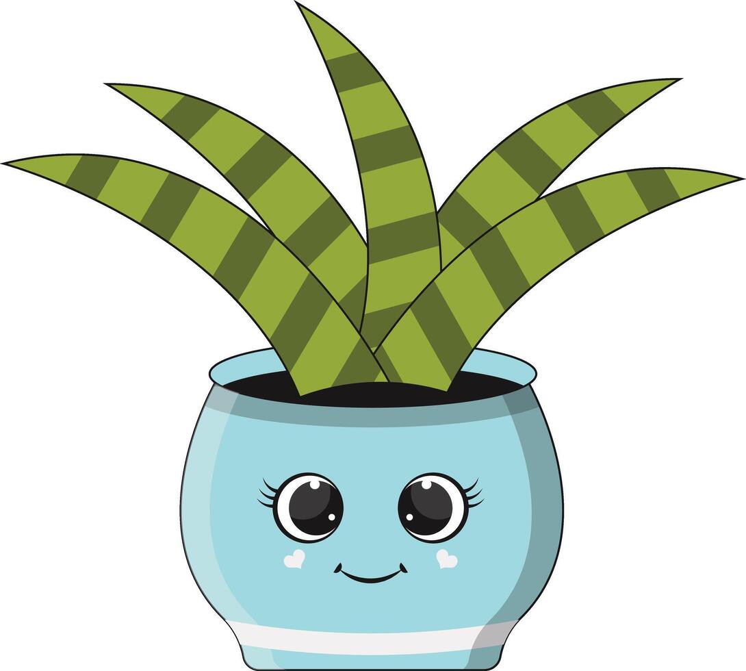 Illustration of Kawaii Potted Cactus. Cartoon Character on White Background. vector