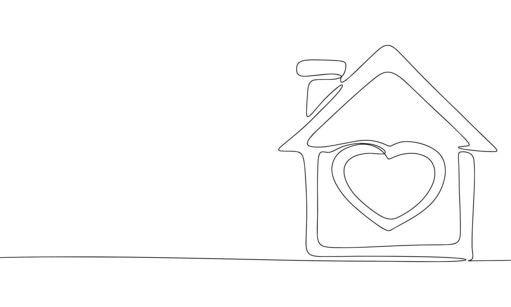 Home with heart one line continuous. Heart in house line art. Hand drawn art. vector
