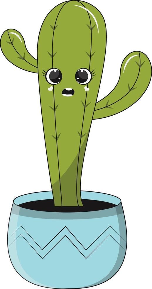 Illustration of Kawaii Potted Cactus. Cartoon Character on White Background. vector