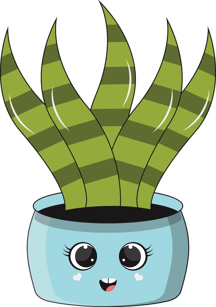 Illustration of Kawaii Potted Cactus. Cartoon Character on White Background. vector