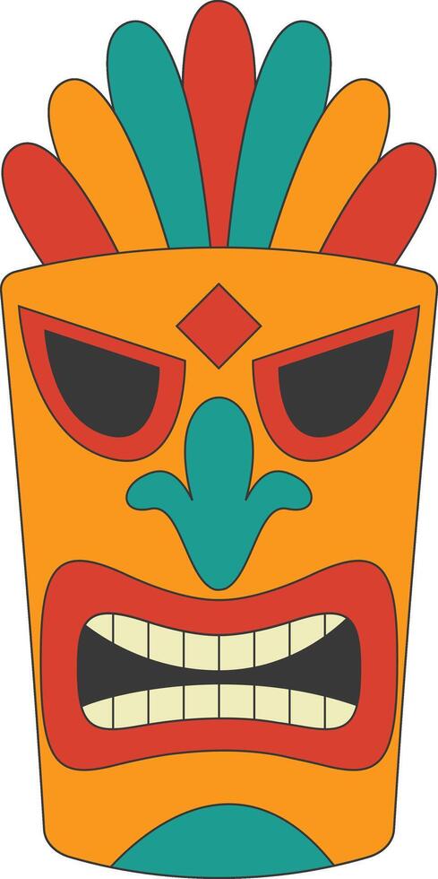 Tribal Hawaii Totem African Traditional. Ethnic Tiki Mask Illustration. Isolated on White Background. vector