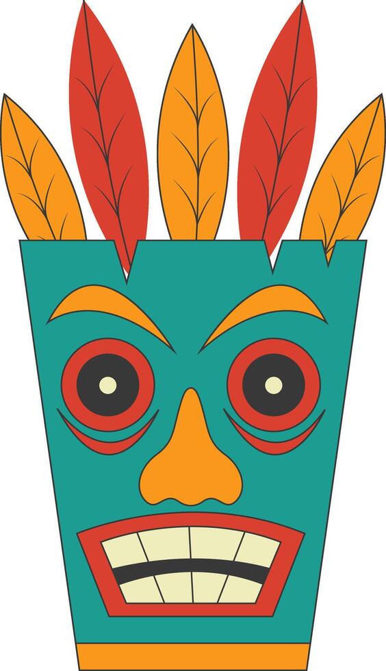 Tribal Hawaii Totem African Traditional. Ethnic Tiki Mask Illustration. Isolated on White Background. vector