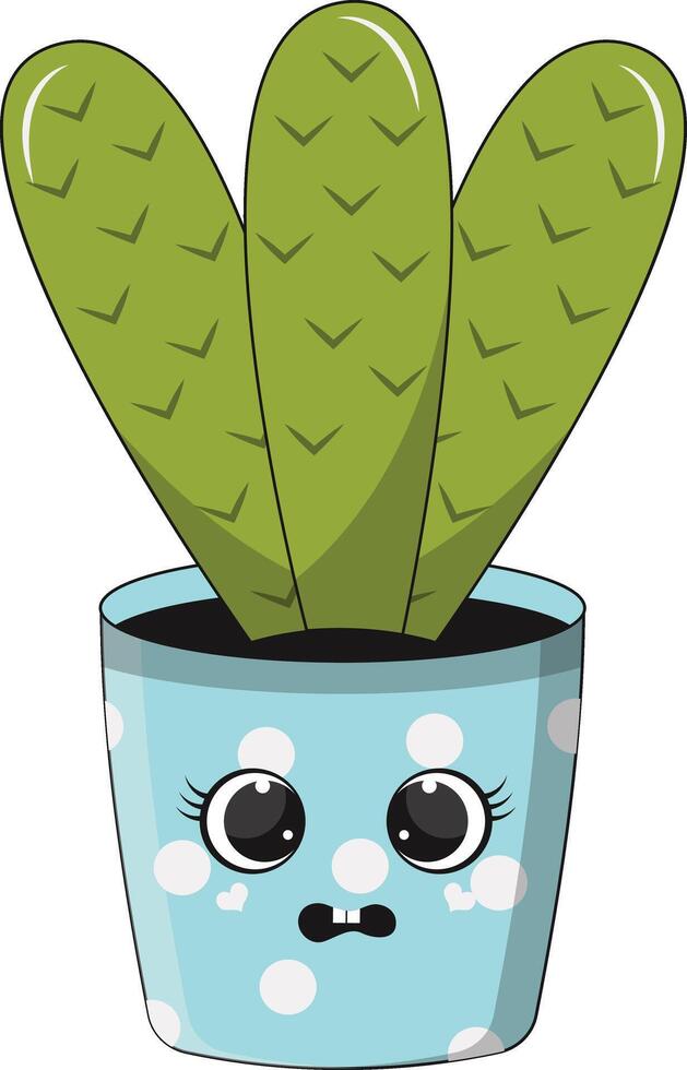 Illustration of Kawaii Potted Cactus. Cartoon Character on White Background. vector