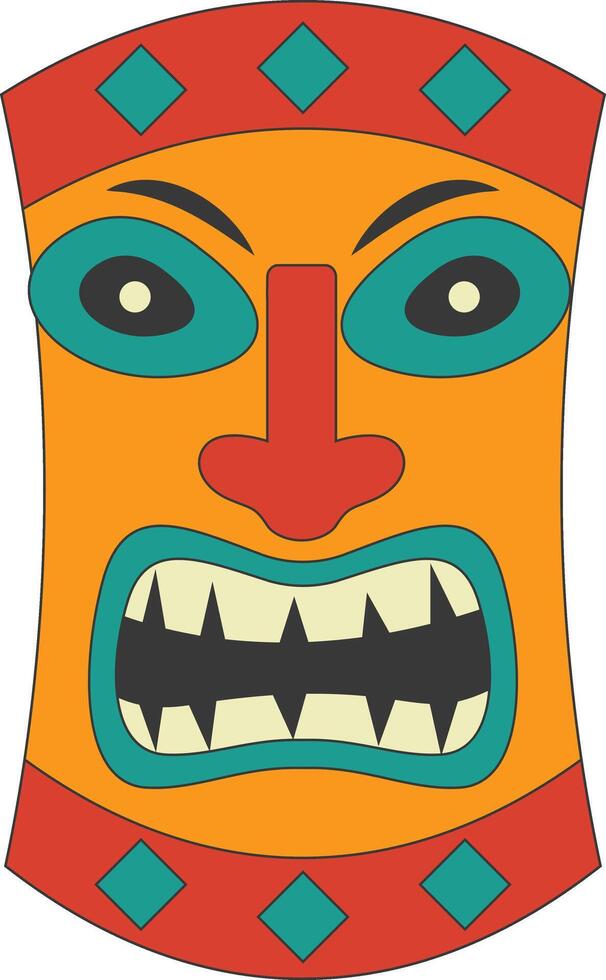 Tribal Hawaii Totem African Traditional. Ethnic Tiki Mask Illustration. Isolated on White Background. vector