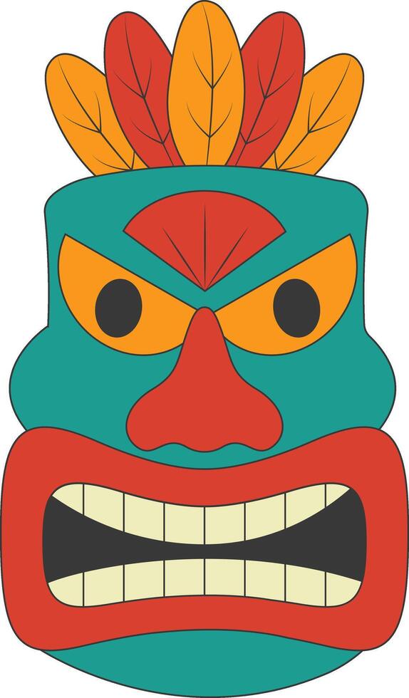 Tribal Hawaii Totem African Traditional. Ethnic Tiki Mask Illustration. Isolated on White Background. vector