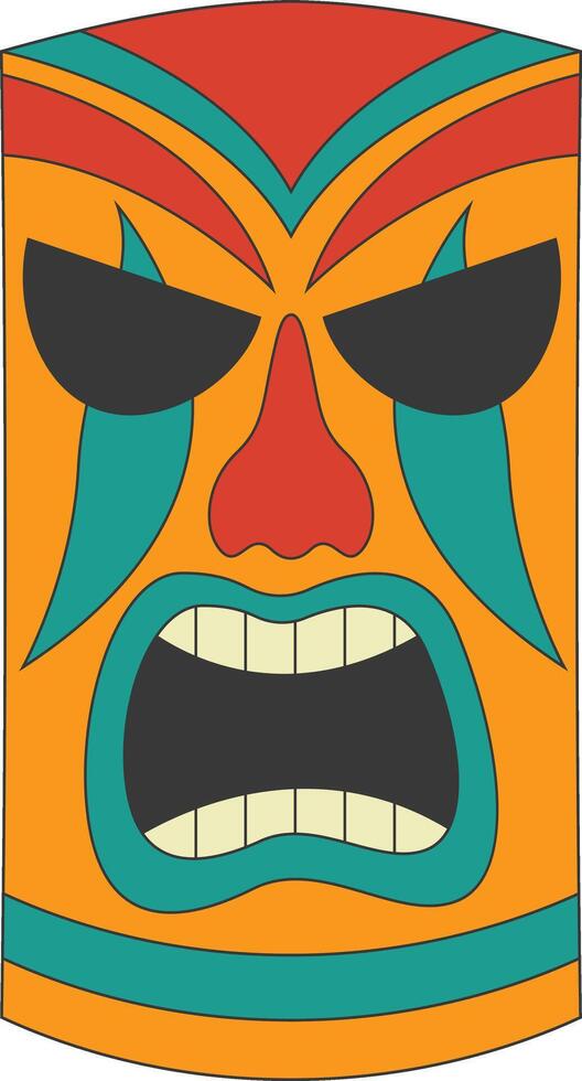 Tribal Hawaii Totem African Traditional. Ethnic Tiki Mask Illustration. Isolated on White Background. vector