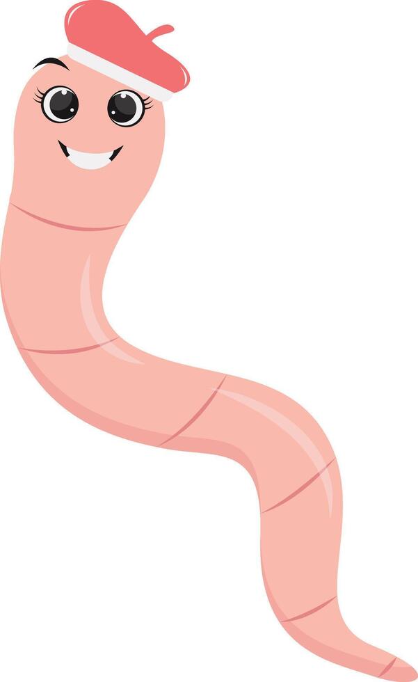 Earthworm Cartoon Character in Flat Design. Isolated on White Background. vector