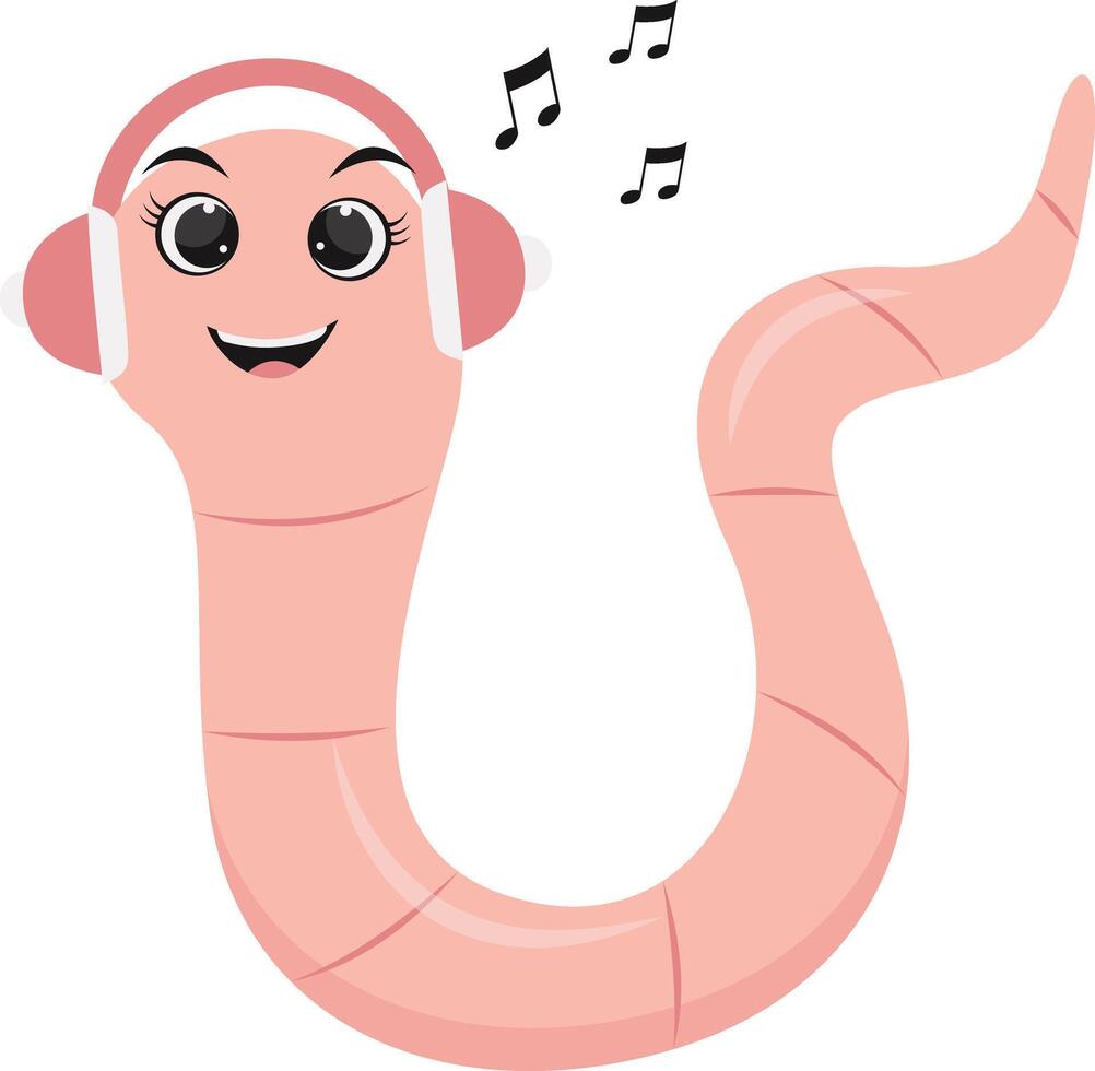 Earthworm Cartoon Character in Flat Design. Isolated on White Background. vector