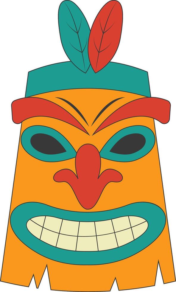 Tribal Hawaii Totem African Traditional. Ethnic Tiki Mask Illustration. Isolated on White Background. vector