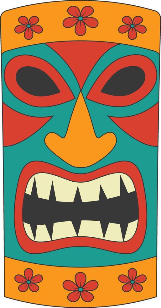 Tribal Hawaii Totem African Traditional. Ethnic Tiki Mask Illustration. Isolated on White Background. vector