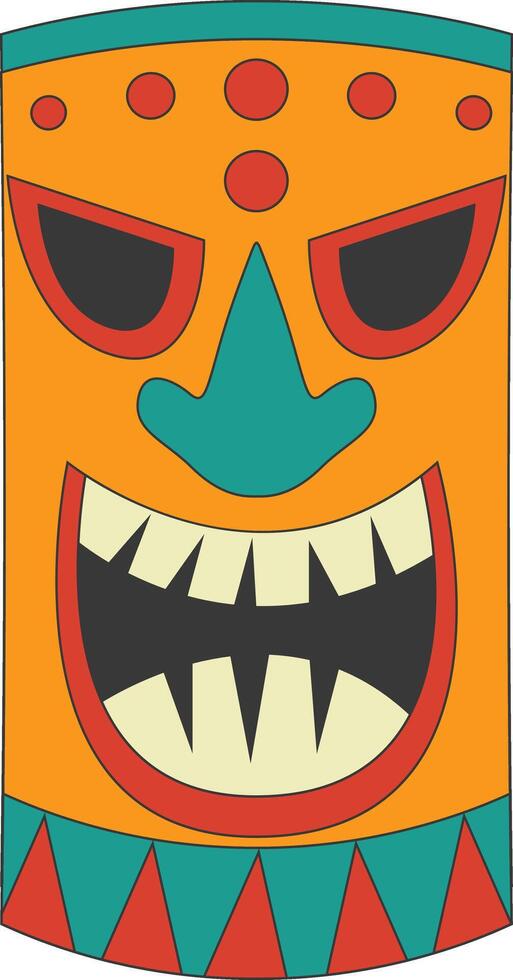 Tribal Hawaii Totem African Traditional. Ethnic Tiki Mask Illustration. Isolated on White Background. vector