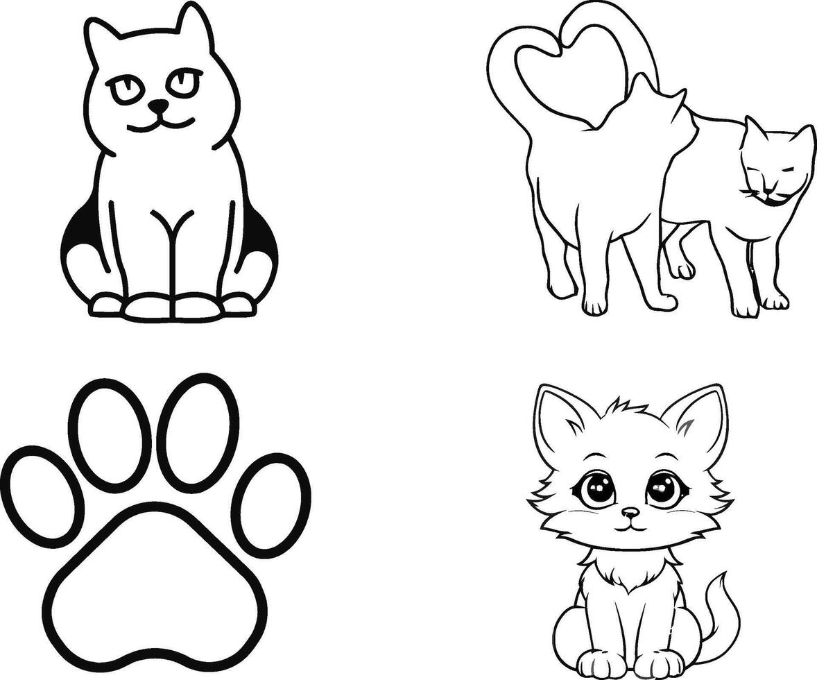 Mystical Meowsters Cat Art Outline Coloring Page Print vector