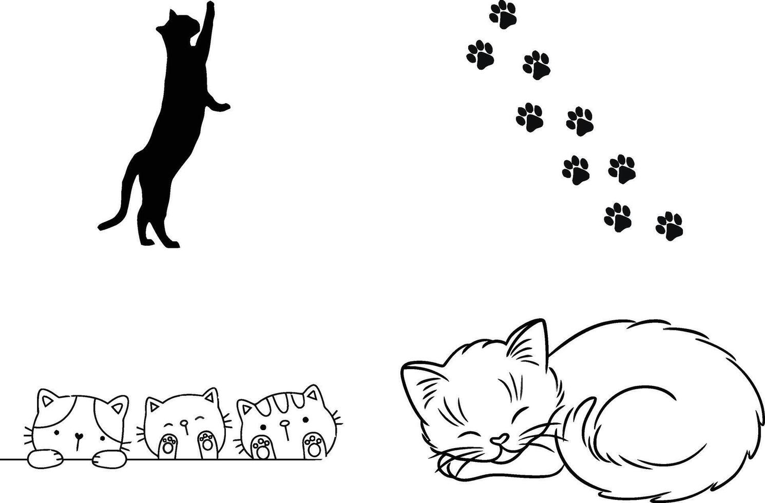 Artistic Whiskers Cat Art Outline Coloring Page Print vector