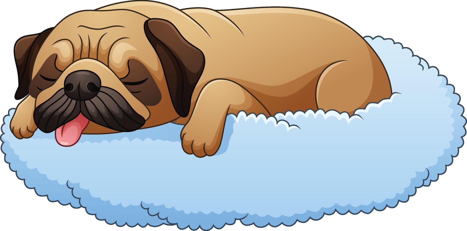 Cute pug dog cartoon sleeping on the pillow vector