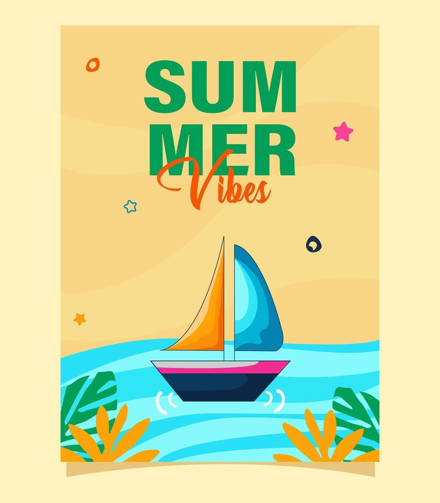 summer party poster invitation template with hello summer greeting text in colorful vector