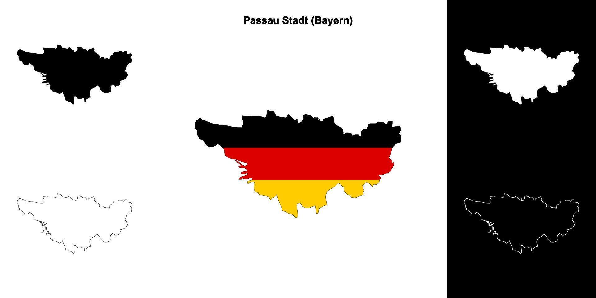 Passau Stadt, Bayern blank outline map set vector