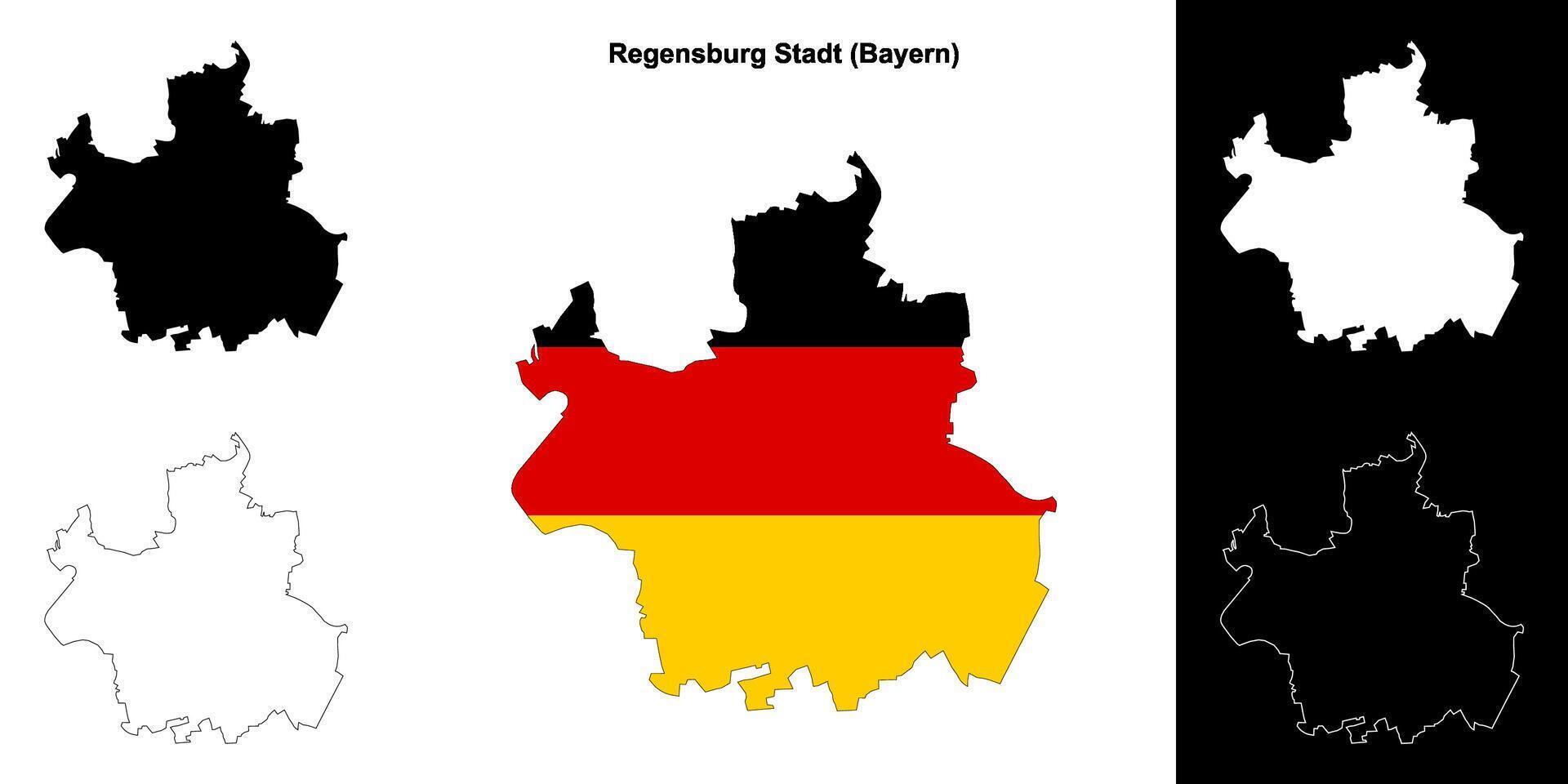 Regensburg Stadt, Bayern blank outline map set vector