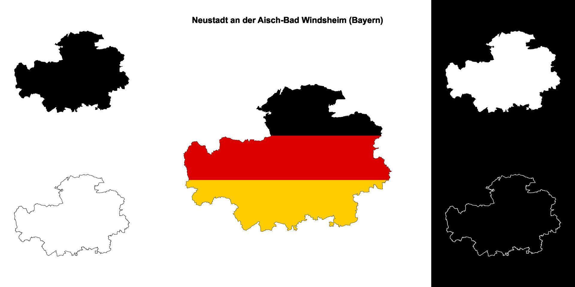 Neustadt an der Aisch-Bad Windsheim, Bayern blank outline map set vector