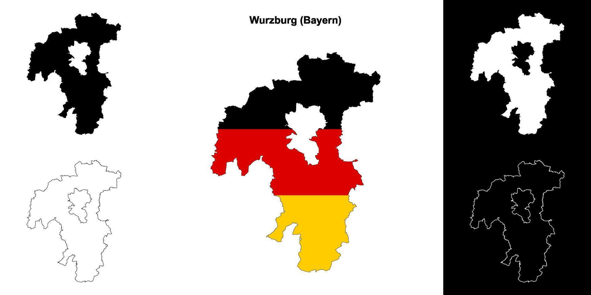 Wurzburg, Bayern blank outline map set vector