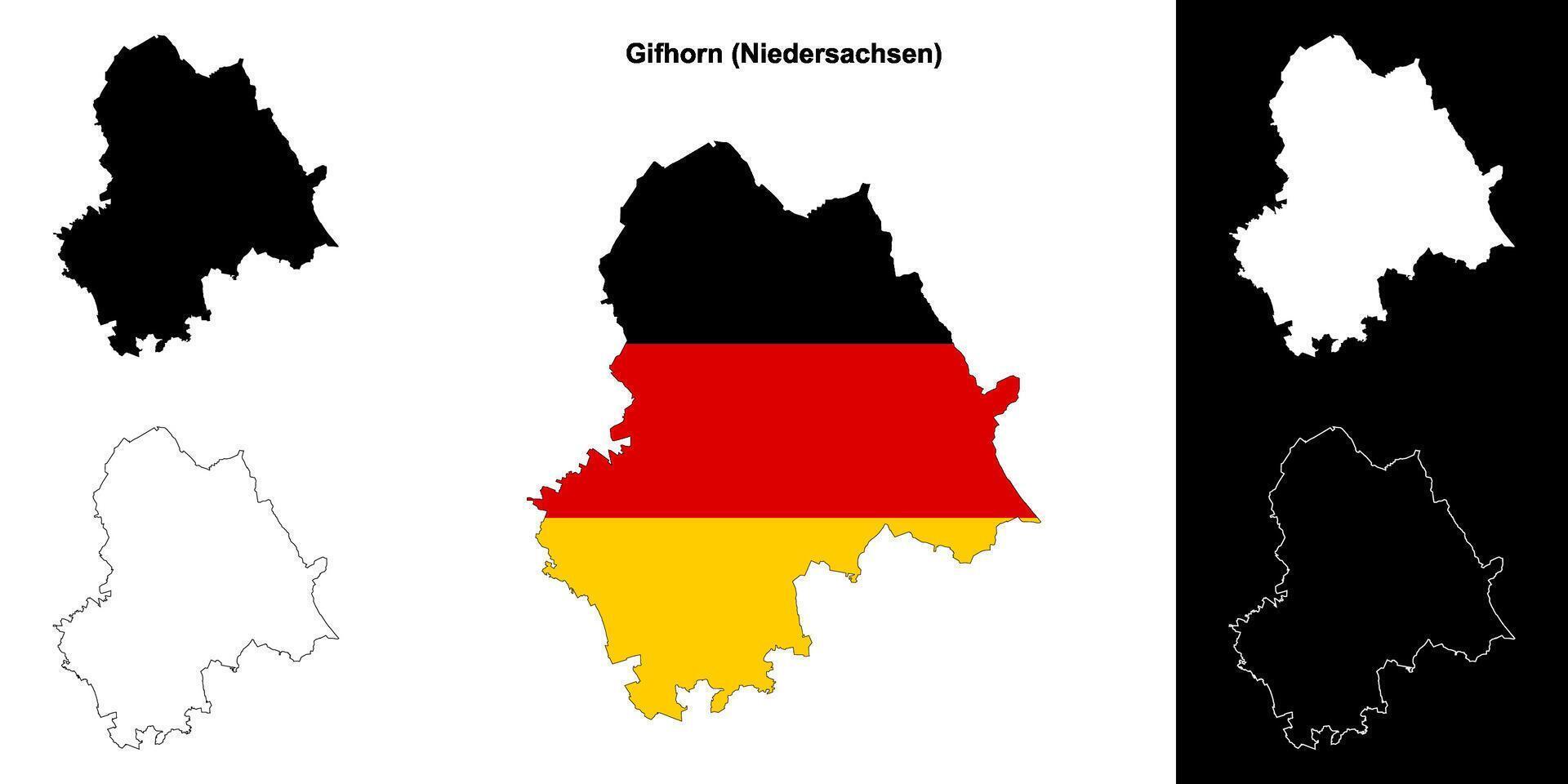Gifhorn, Niedersachsen blank outline map set vector