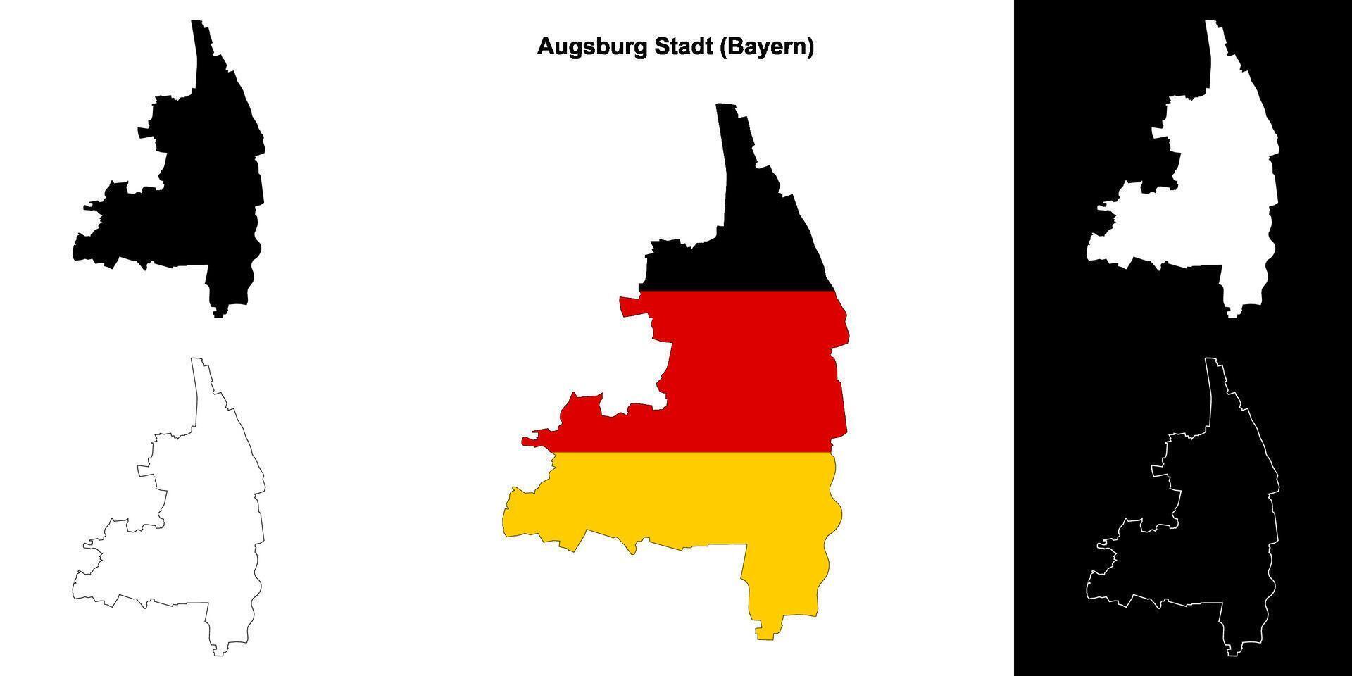 Augsburg Stadt, Bayern blank outline map set vector