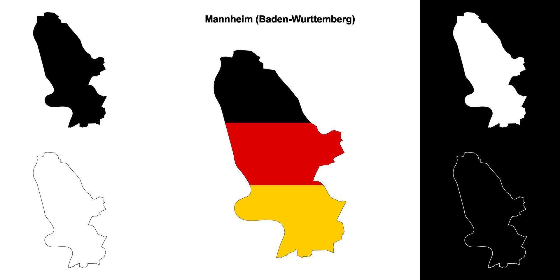 Mannheim, Baden-Wurttenberg blank outline map set vector
