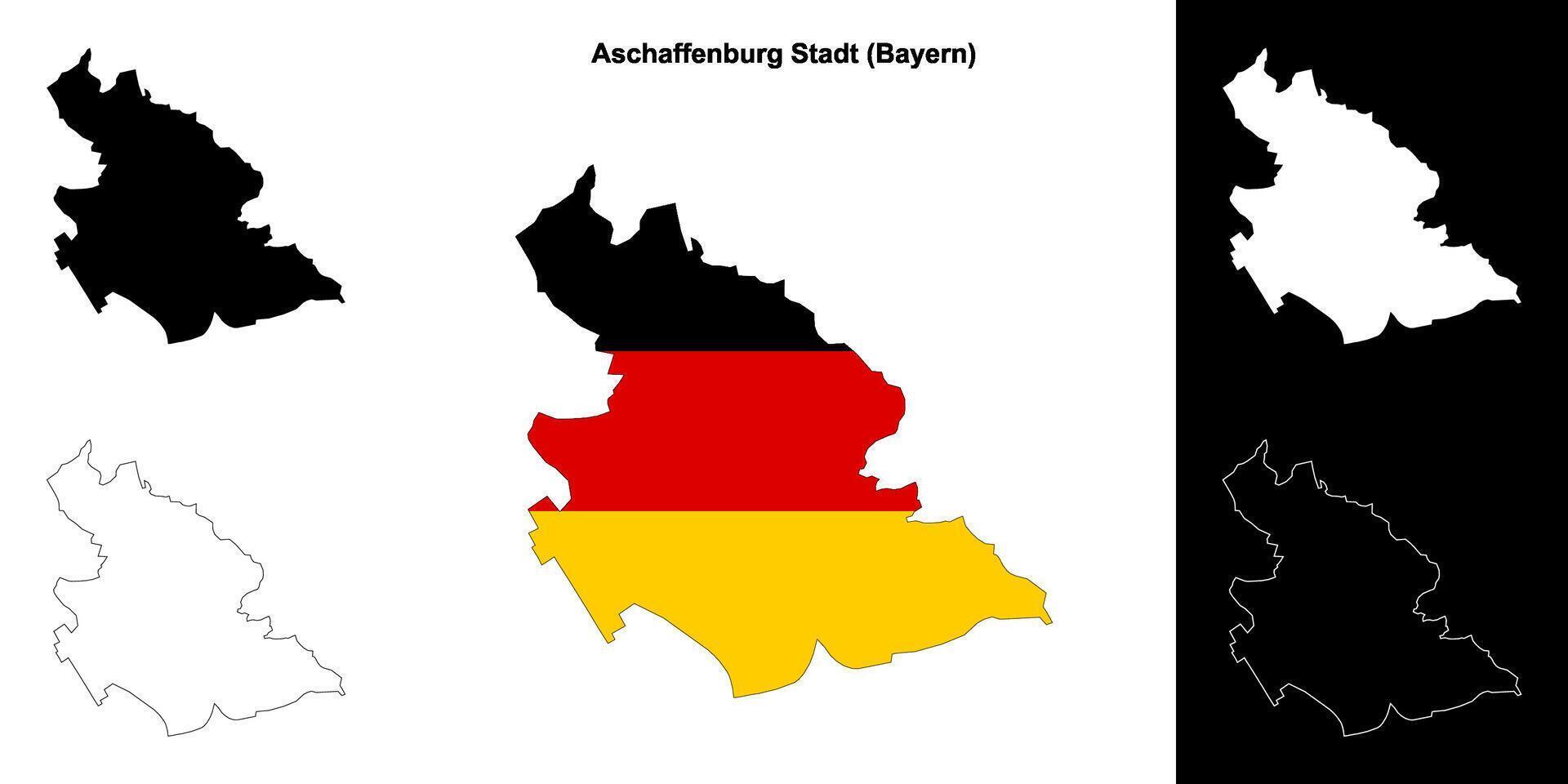 Aschaffenburg Stadt, Bayern blank outline map set vector