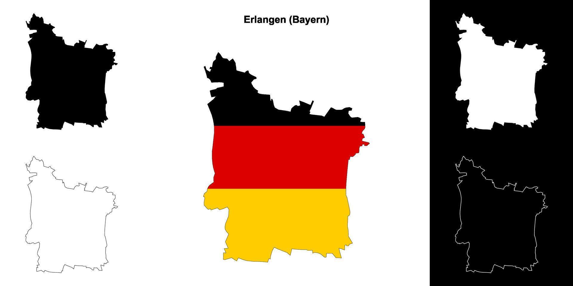 Erlangen, Bayern blank outline map set vector