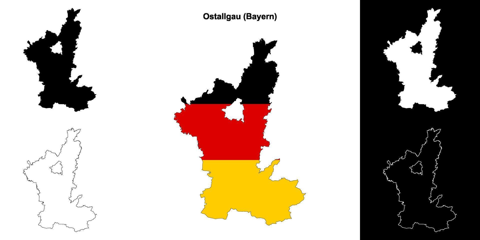 Ostallgau, Bayern blank outline map set vector