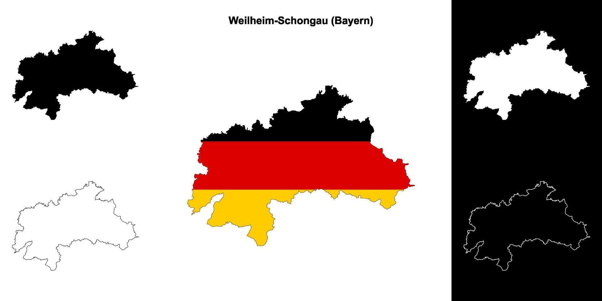 Weilheim-Schongau, Bayern blank outline map set vector