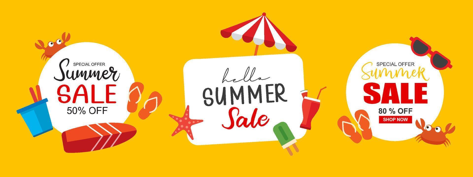 Hello summer poster and banners design. Summer with objects elements background. vector