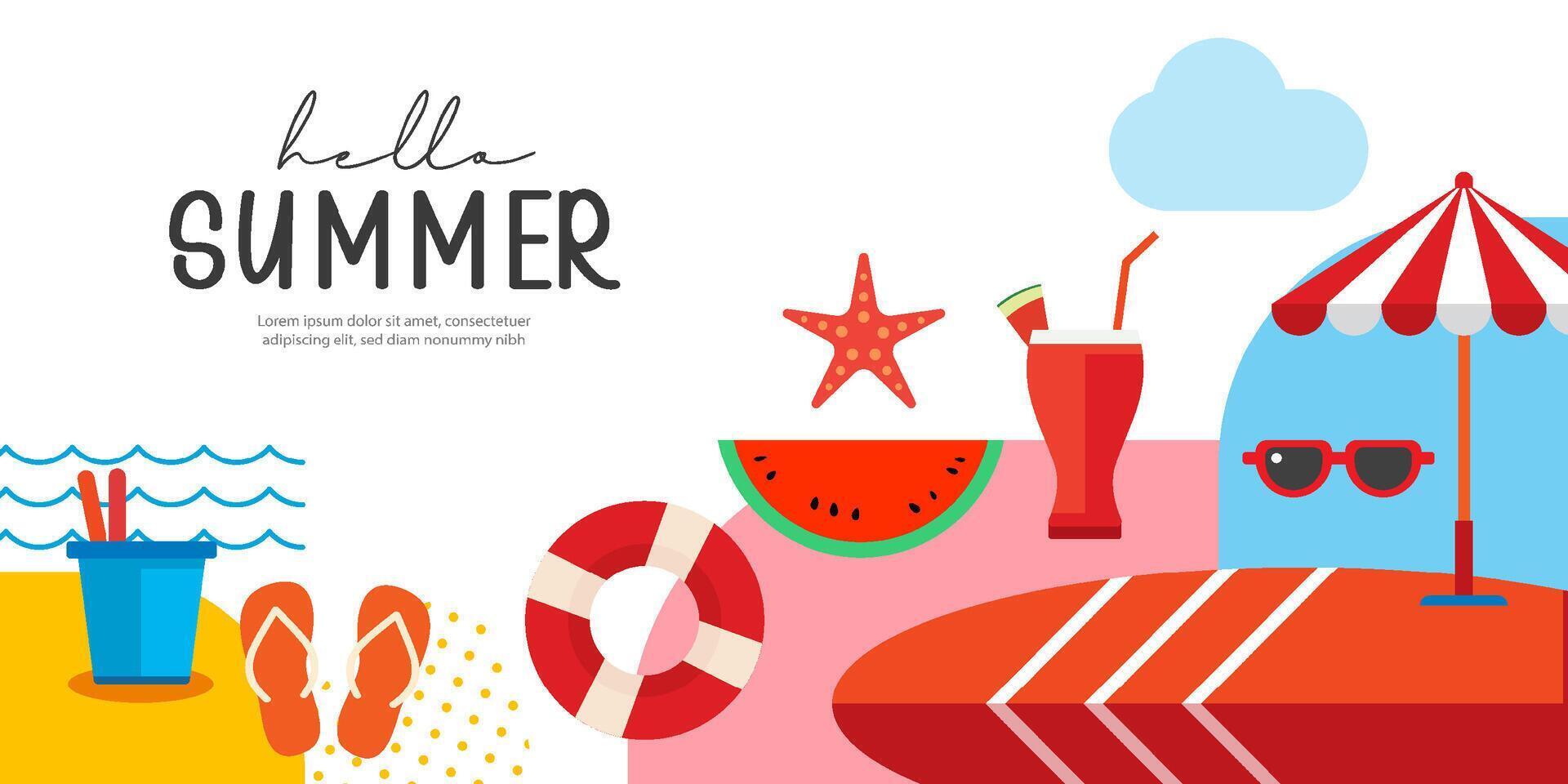 Hello summer poster and banners design. Summer with objects elements background. vector