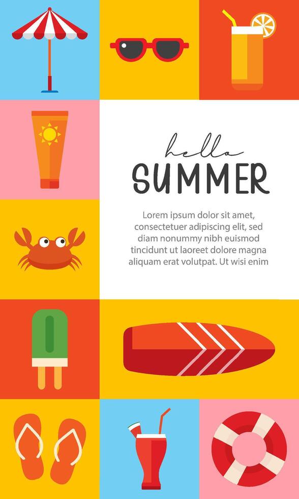 Hello summer poster and banners design. Summer with objects elements background. vector