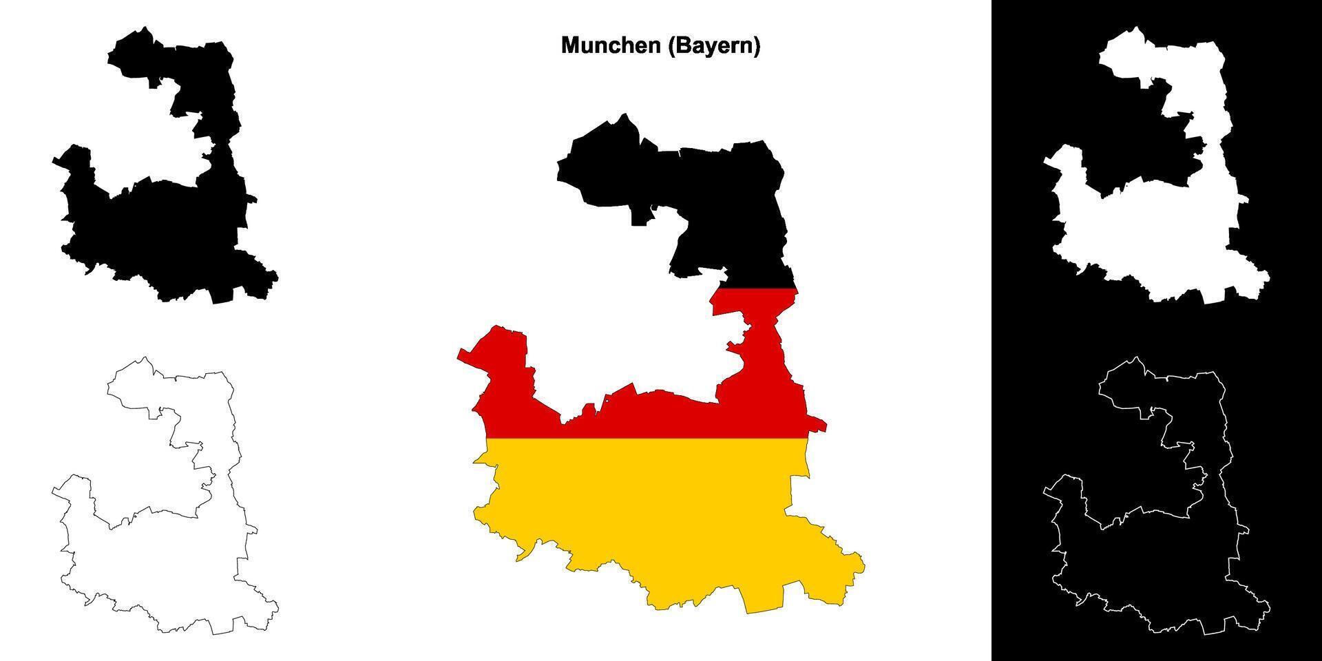 Munchen, Bayern blank outline map set vector