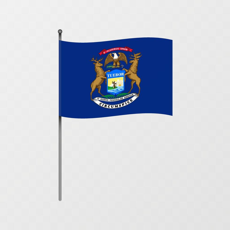 Michigan state flag on flagpole. illustration. vector
