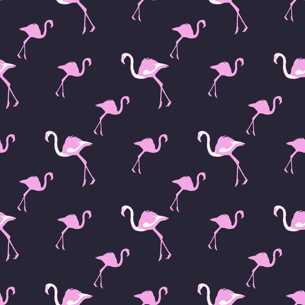 Navy Flamingo Pattern Design with Pink Birds vector