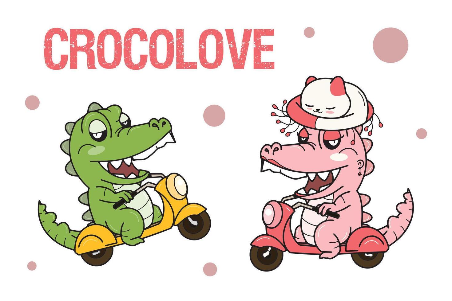 Two crocodiles in love, on a date riding a scooter vector