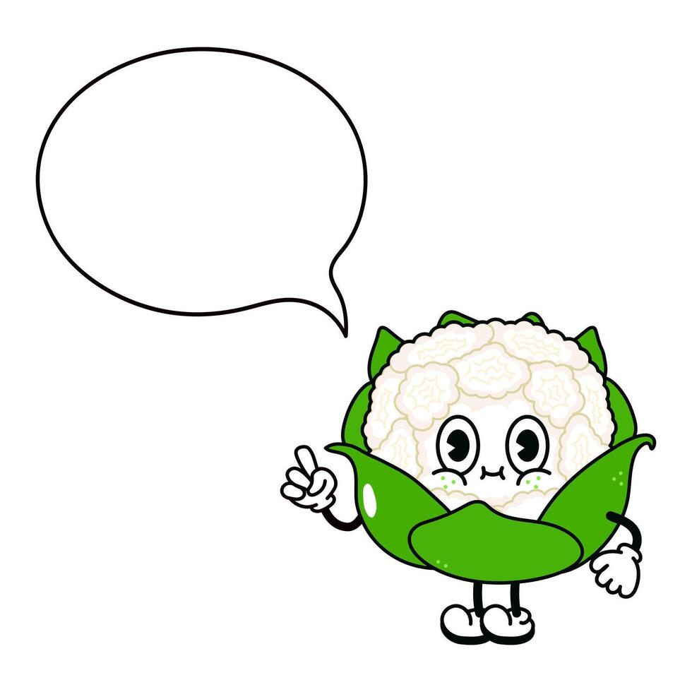 Cauliflower with an inscription character. Hand drawn traditional cartoon vintage, retro, kawaii character illustration icon. Isolated white background. Cauliflower character vector