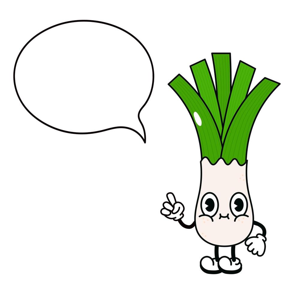 Leek with an inscription character. Hand drawn traditional cartoon vintage, retro, kawaii character illustration icon. Isolated white background. Leek character vector