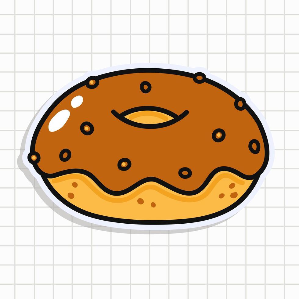 Cute funny Chocolate Donut sticker. Hand drawn cartoon kawaii character illustration icon. Isolated on background. Chocolate Donut card character concept vector