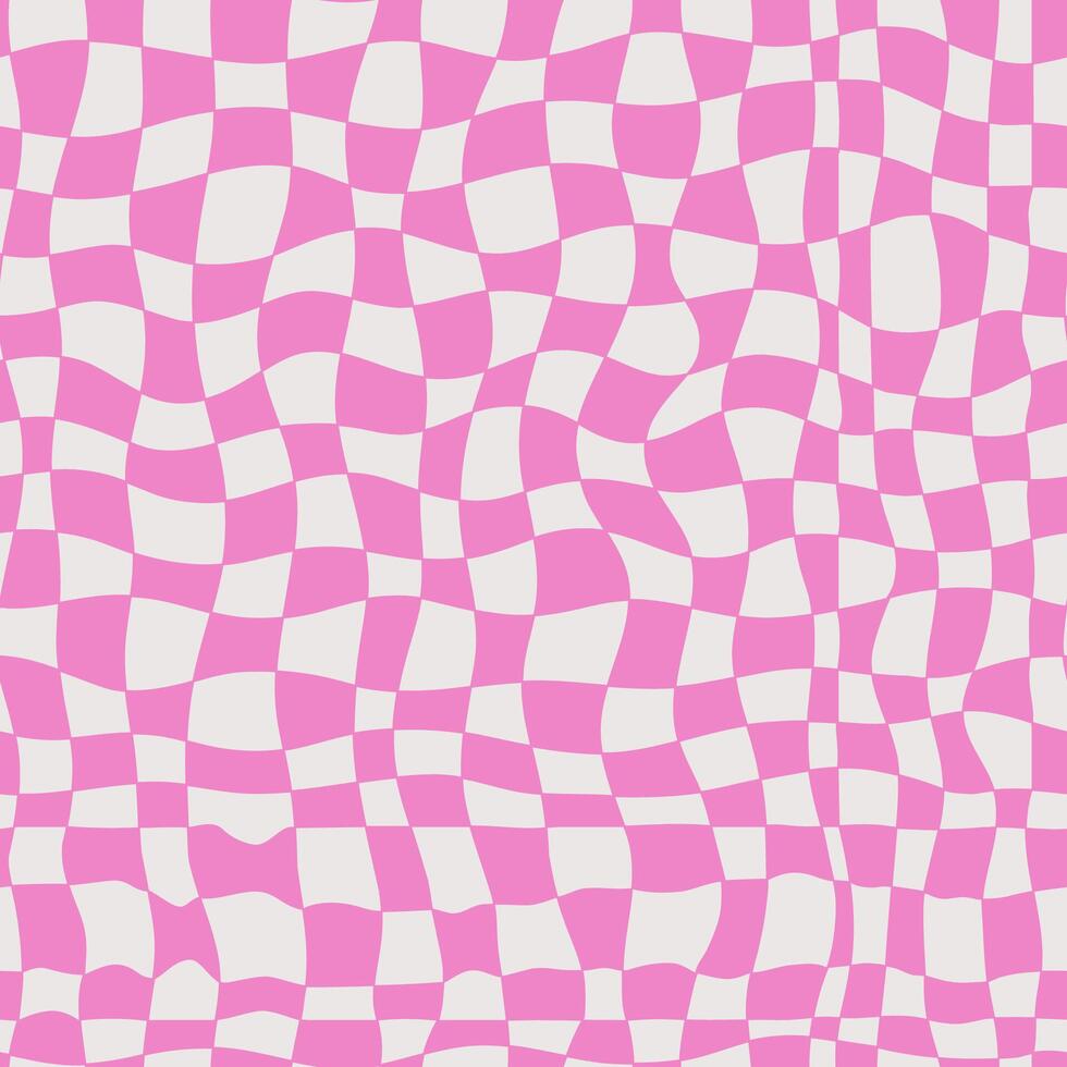 Seamless pattern with cyber distorted shape, checkered pattern. Wave geometry shape in retro trippy 60s, 70s style. Illustration background. vector