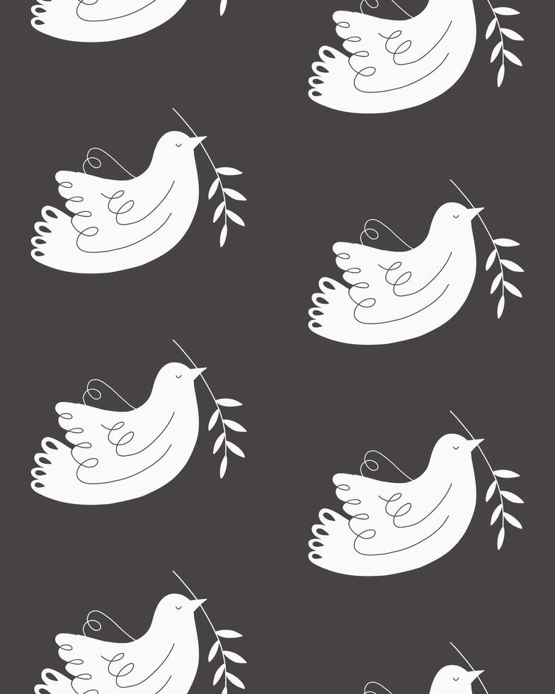 Seamless pattern with dove and branch. Background with message no war, world peace and peace day. Illustration for fabric, wallpaper, wrapping paper, textile. vector