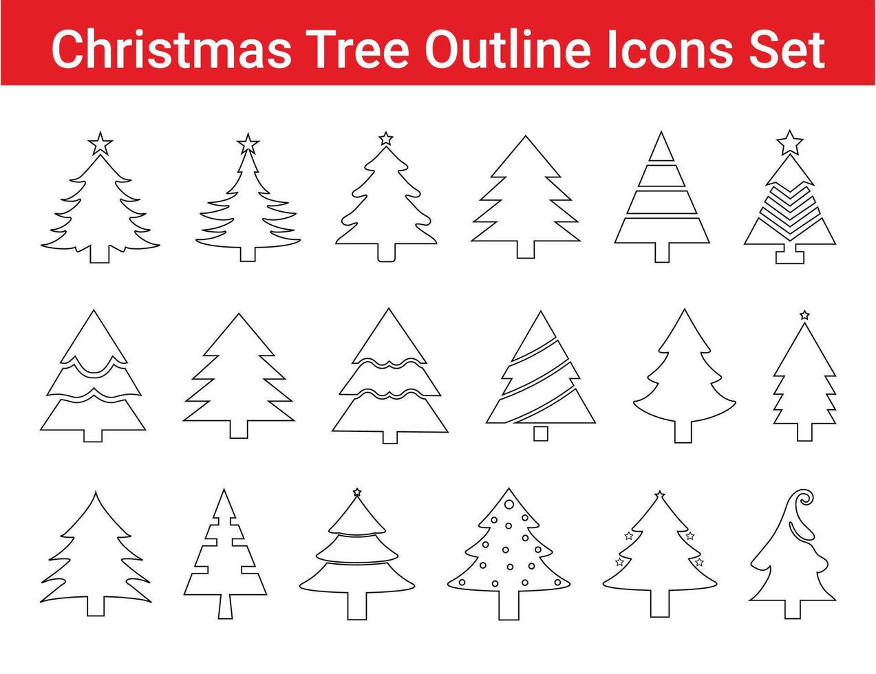 Christmas Tree Outline Icons Set vector