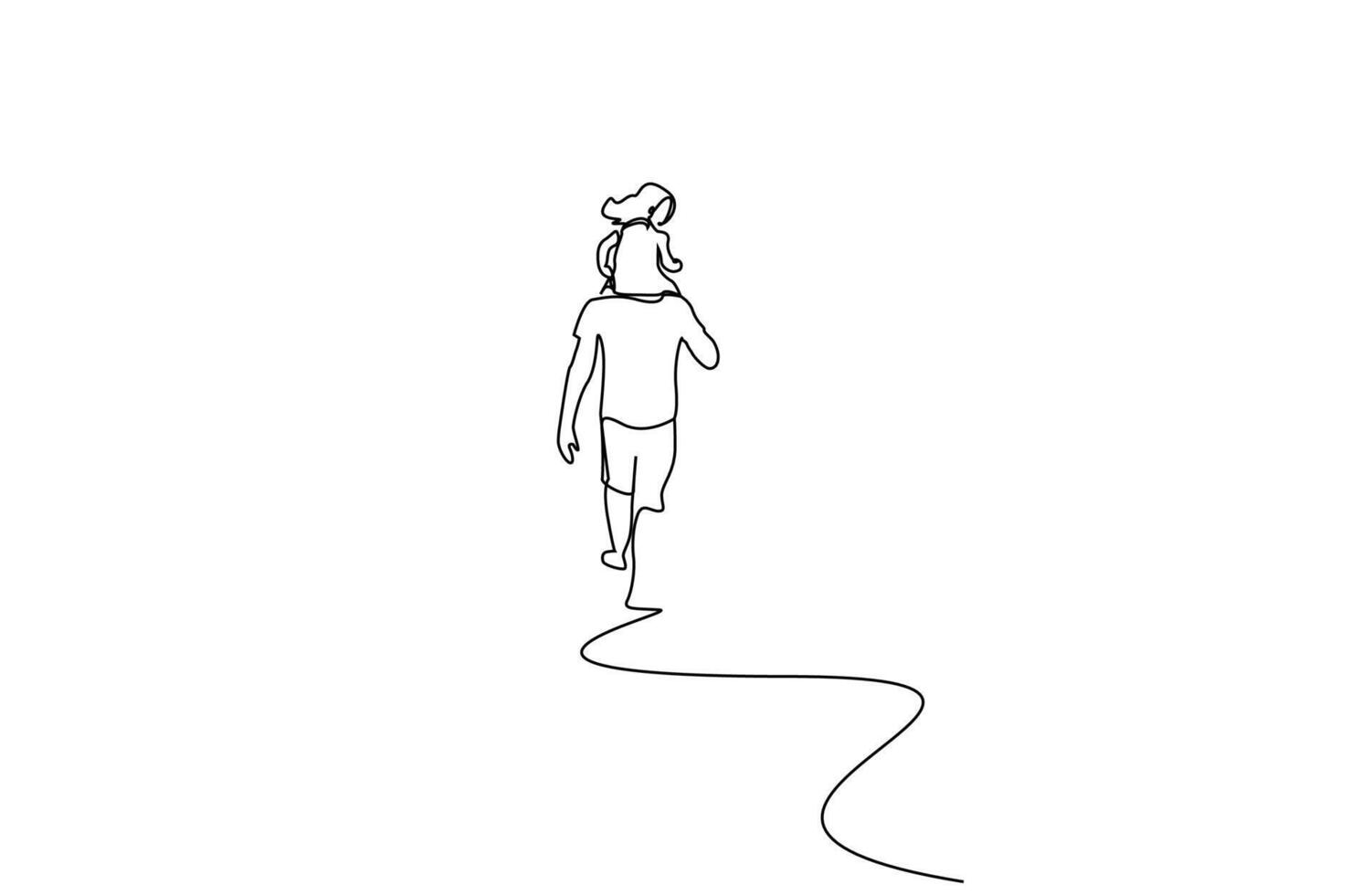 father and daughter happy walking outside together having fun full body length line art vector