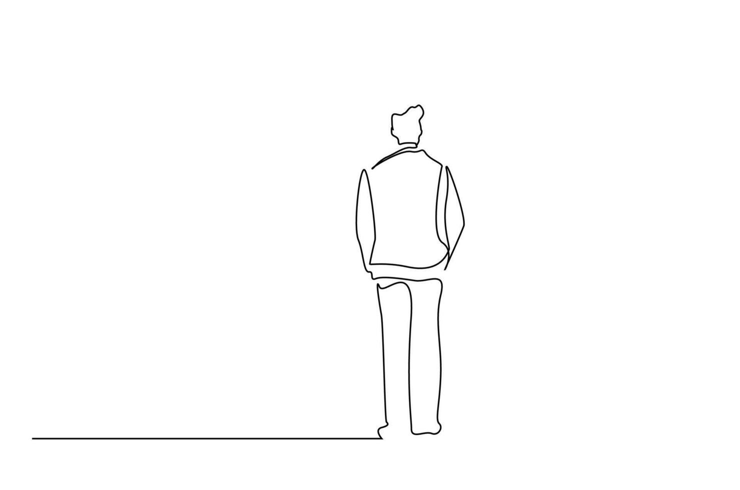 man male standing waiting back facing full body length line art design