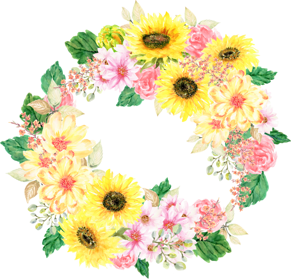 Template flower frame border banner greetings card sunflower rose beriies meadow gerbera png