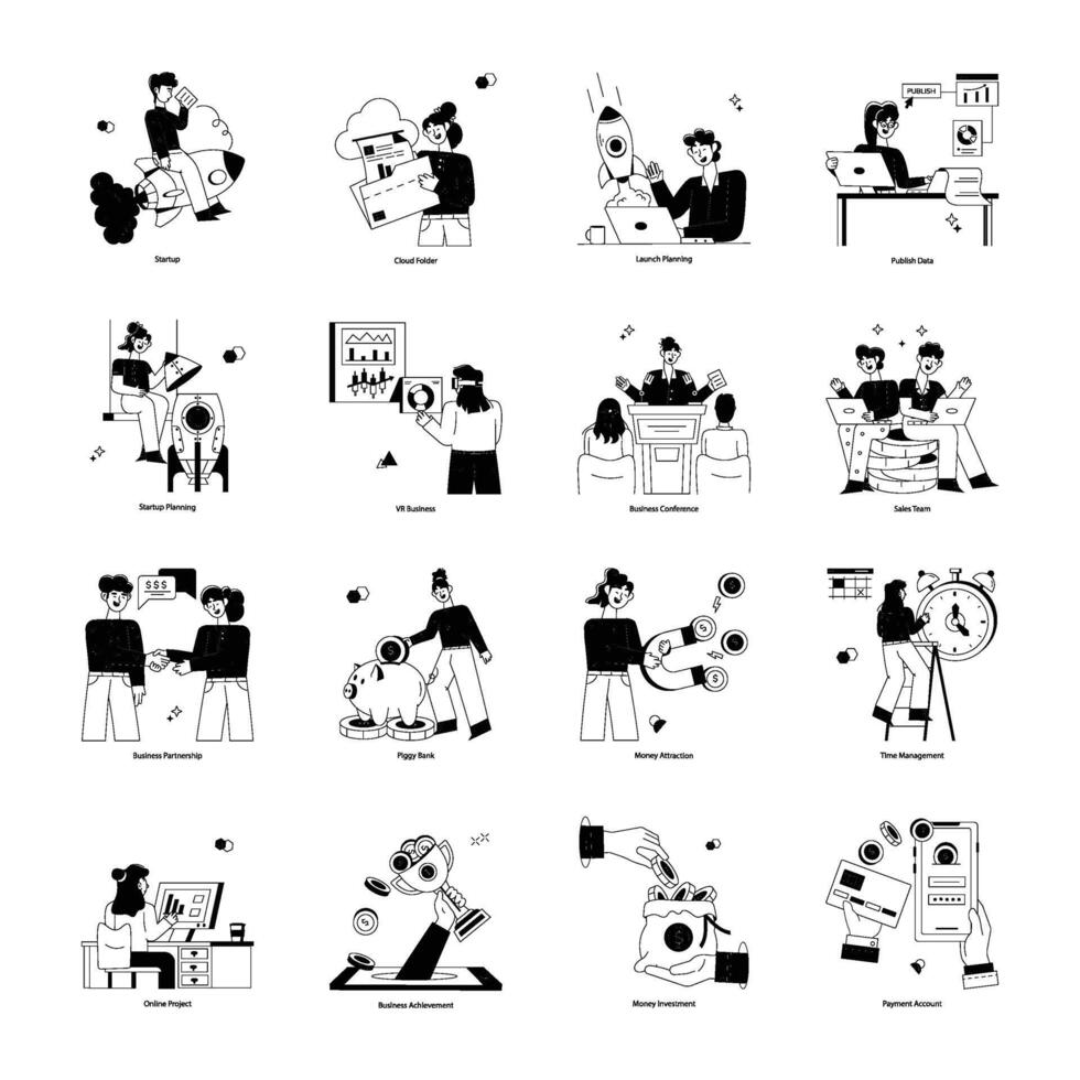 Trendy Glyph Mini Illustrations of Entrepreneurship vector