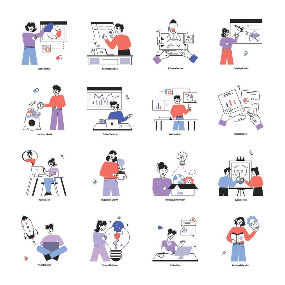 Collection of Project Startup Linear Mini Illustrations vector