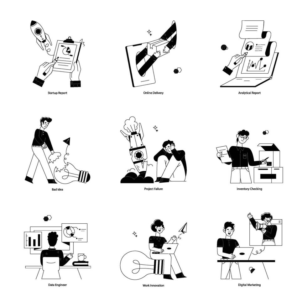 Bundle of Business Startup Glyph Mini Illustrations vector
