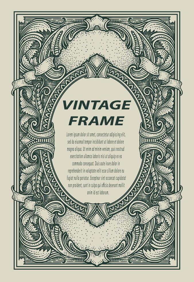 Vintage border frame engraving with antique ornament pattern - Eps 10 vector